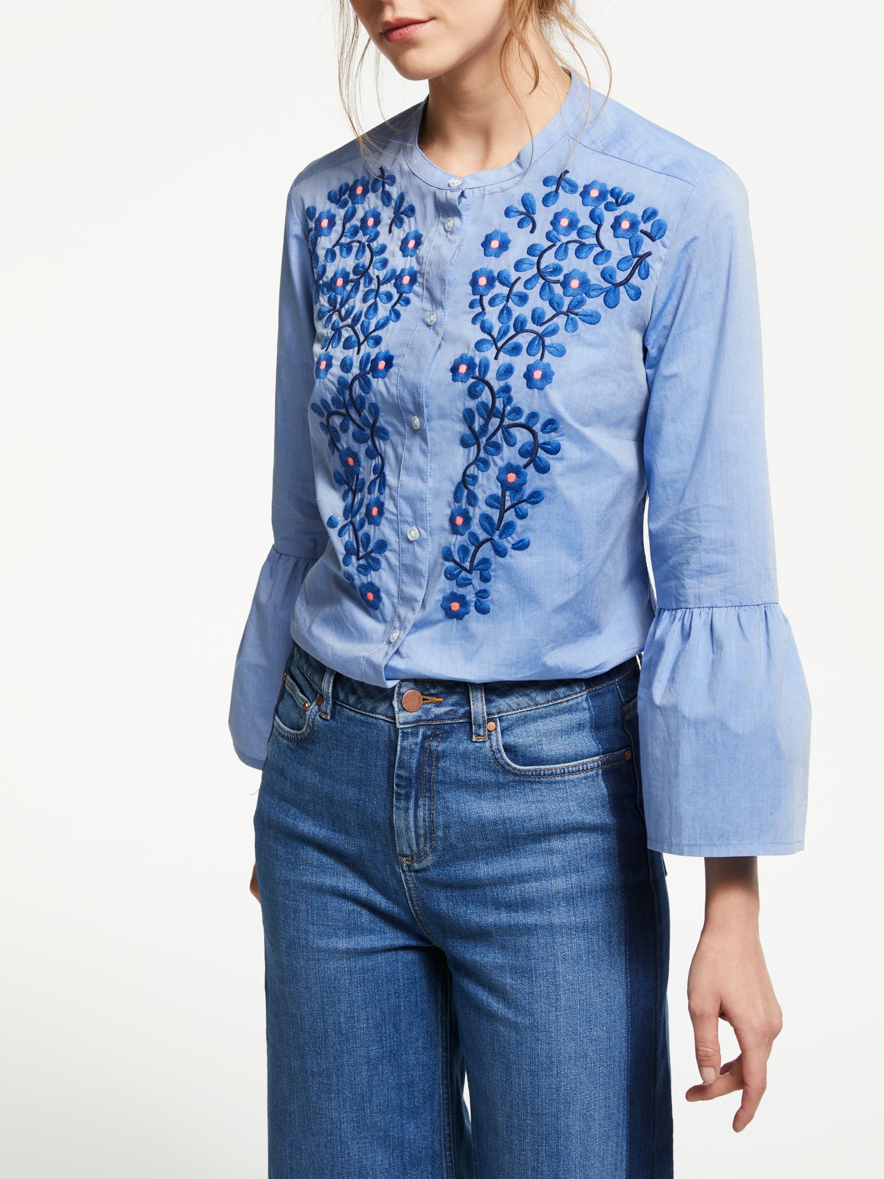Boden Embroidered Bell Sleeve Shirt