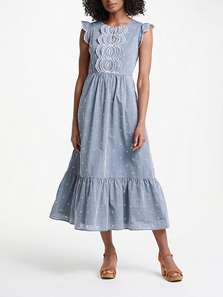 Boden Lucinda Broderie Dress, Chambray/Ivory Embroidery