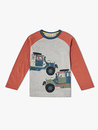 John Lewis & Partners Boys' Truck Print Long Sleeve T-Shirt, Grey/Red