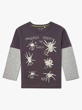 John Lewis & Partners Boys' Spider Glow In The Dark T-Shirt, Grey