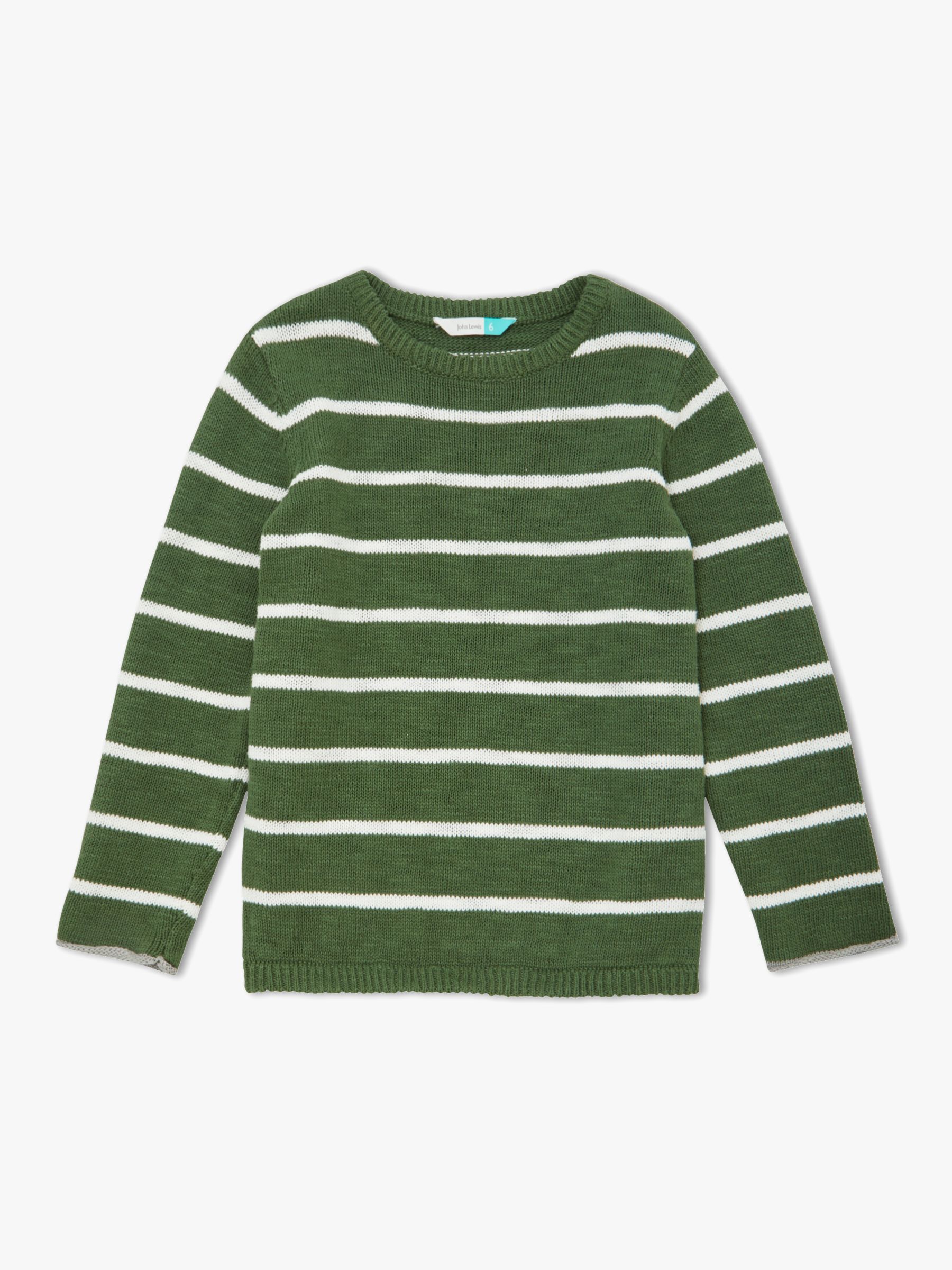 John Lewis & Partners Boys' Breton Stripe Jumper, Green at John Lewis ...