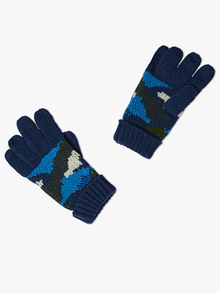 John Lewis & Partners Children's Camo Gloves, Blue/Green