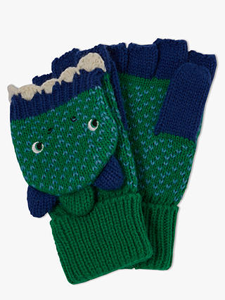 John Lewis & Partners Children's Dinosaur Flip Top Gloves, Green