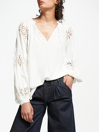 AND/OR Marina Crochet Blouson Sleeve Top, Ivory