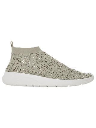 Dune Emerald Embellished Sock Trainers, Taupe