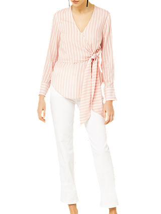 Warehouse Casual Stripe Wrap Top, Pink