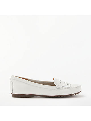 John Lewis & Partners Gloria Cleated Sole Moccasins, White Leather