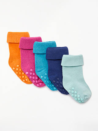John Lewis & Partners Baby Cotton Rich Roll Top Socks, Pack of 5, Multi