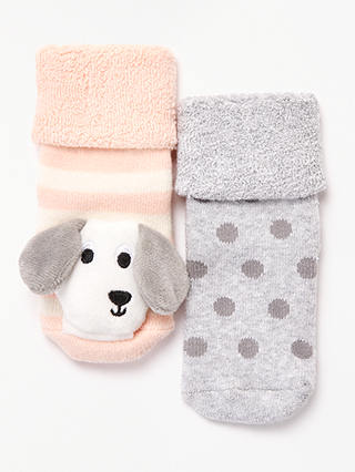 John Lewis & Partners Baby Dog Rattle Socks, Pack of 2, Multi