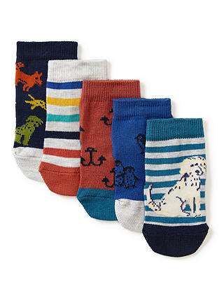 John Lewis & Partners Baby Dog Character Socks, Pack of 5, Multi