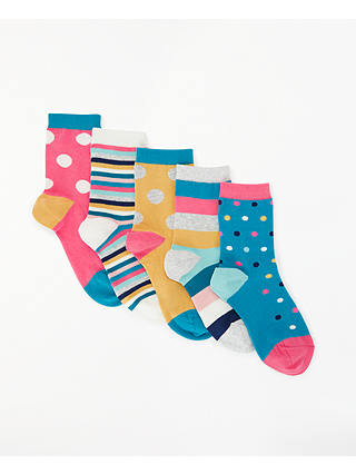 John Lewis & Partners Girls' Bright Spot And Stripes Print Socks, Pack of 5, Multi