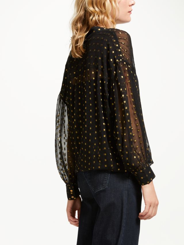 AND/OR Suki Lurex Dot Sheer Blouse, Black/Gold, S