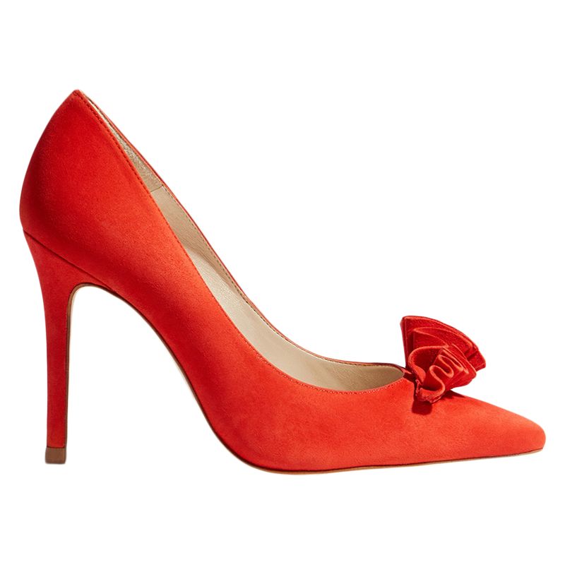 Karen Millen Stiletto Heel Frill Court Shoes, Red Suede, 3