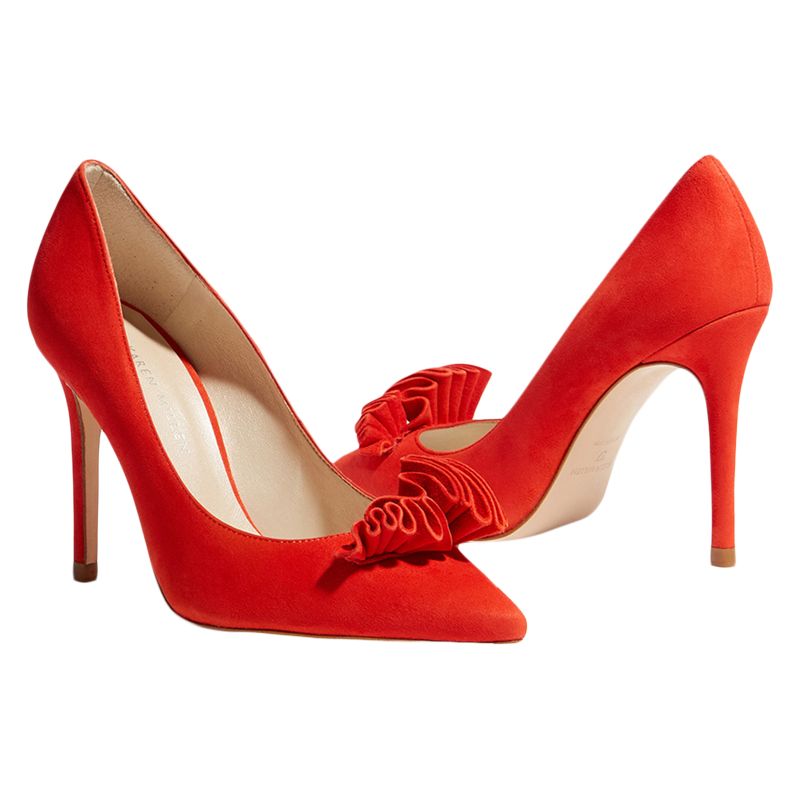 Karen Millen Stiletto Heel Frill Court Shoes, Red Suede
