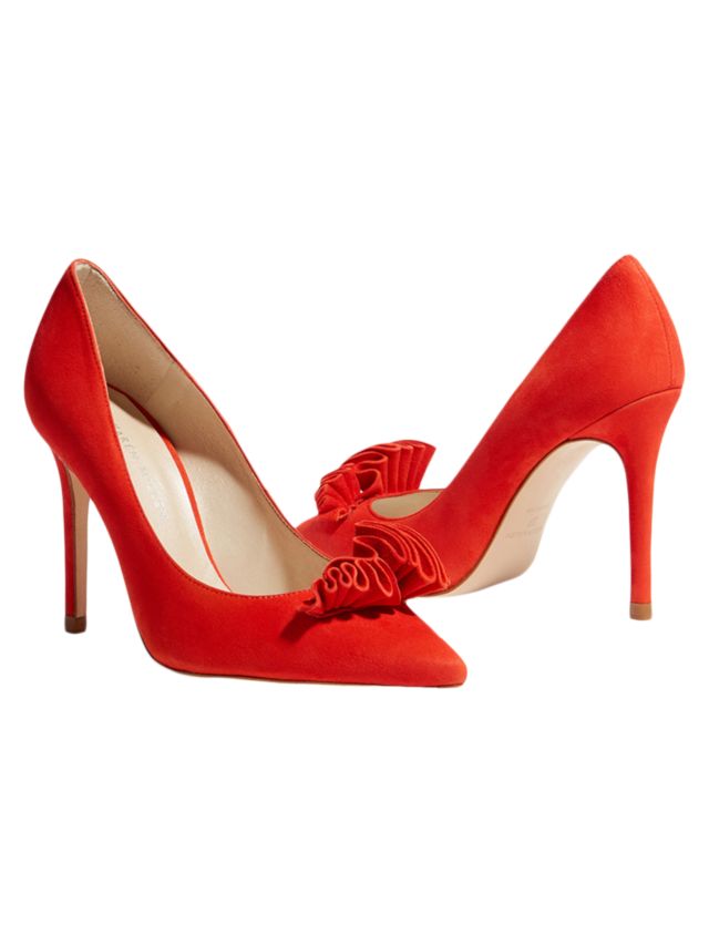 Karen Millen Stiletto Heel Frill Court Shoes, Red Suede, 3