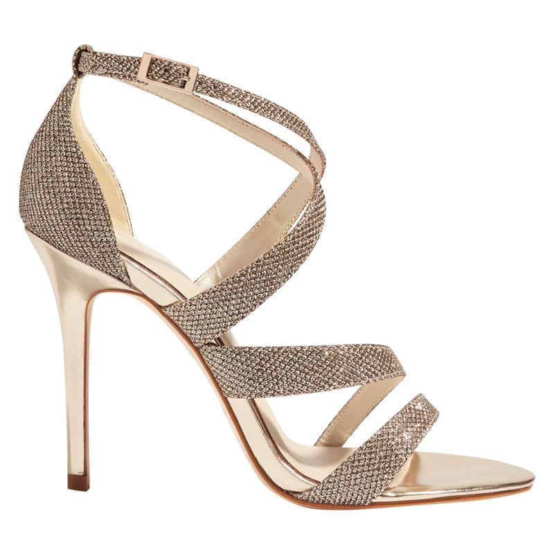 Karen Millen Glitter Stiletto Heel Sandals, Gold at John Lewis & Partners