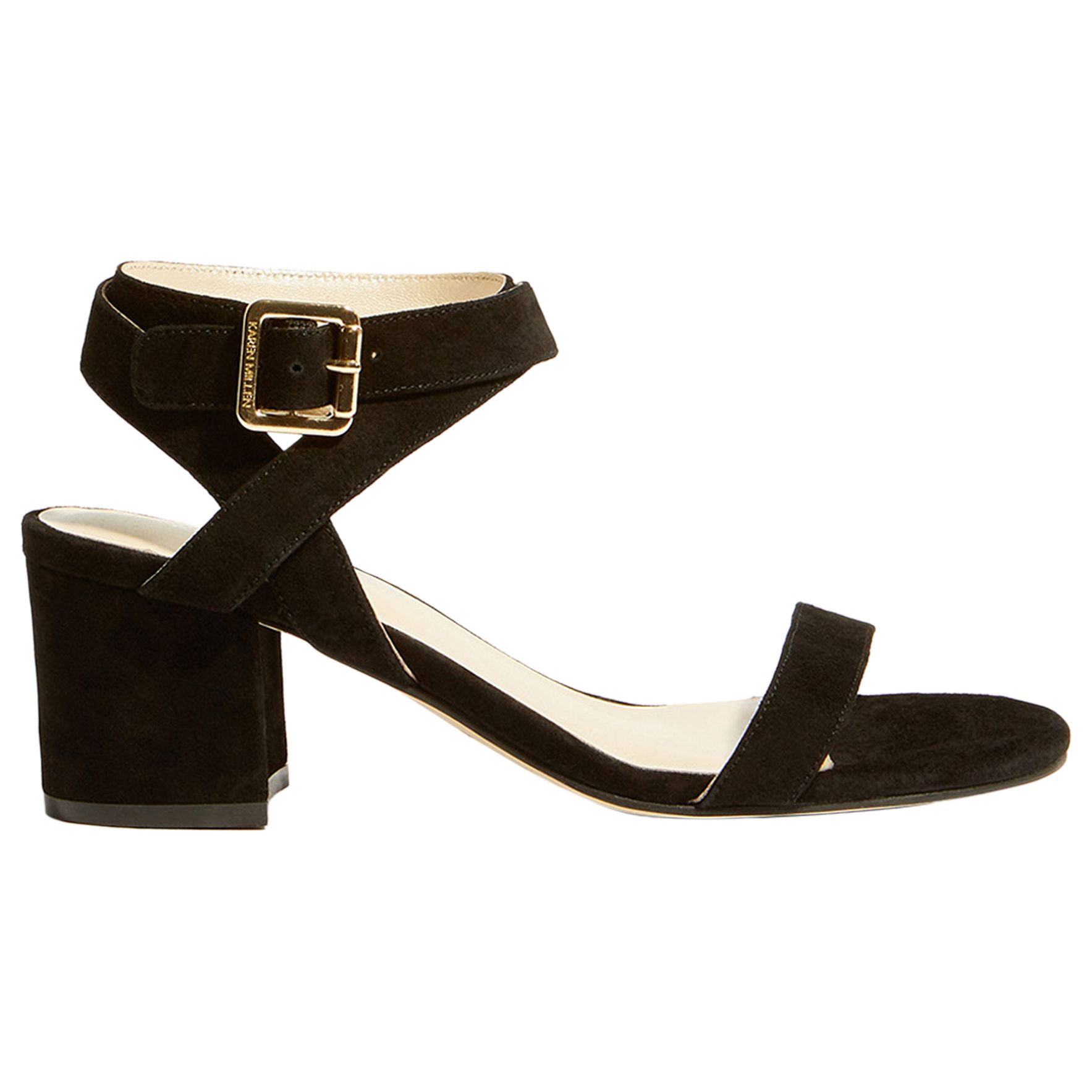 Karen Millen Block Heel Strap Sandals, Black Suede