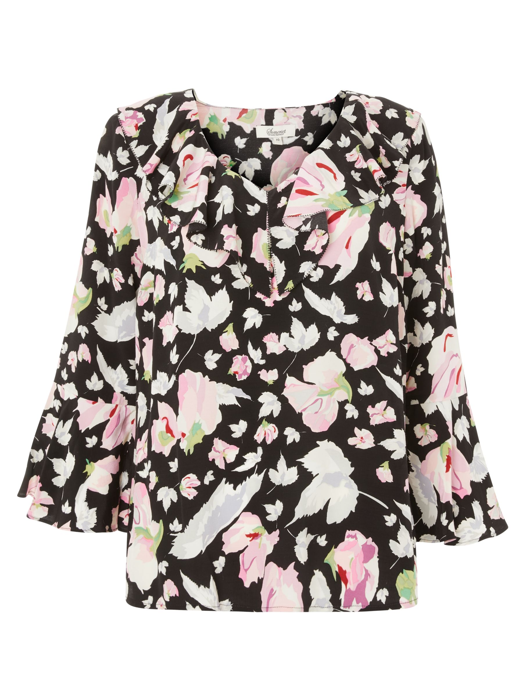 Somerset by Alice Temperley Carnation Print Frill Blouse, Black Print ...