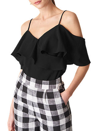 Whistles Felicity Frill Crepe Top, Black