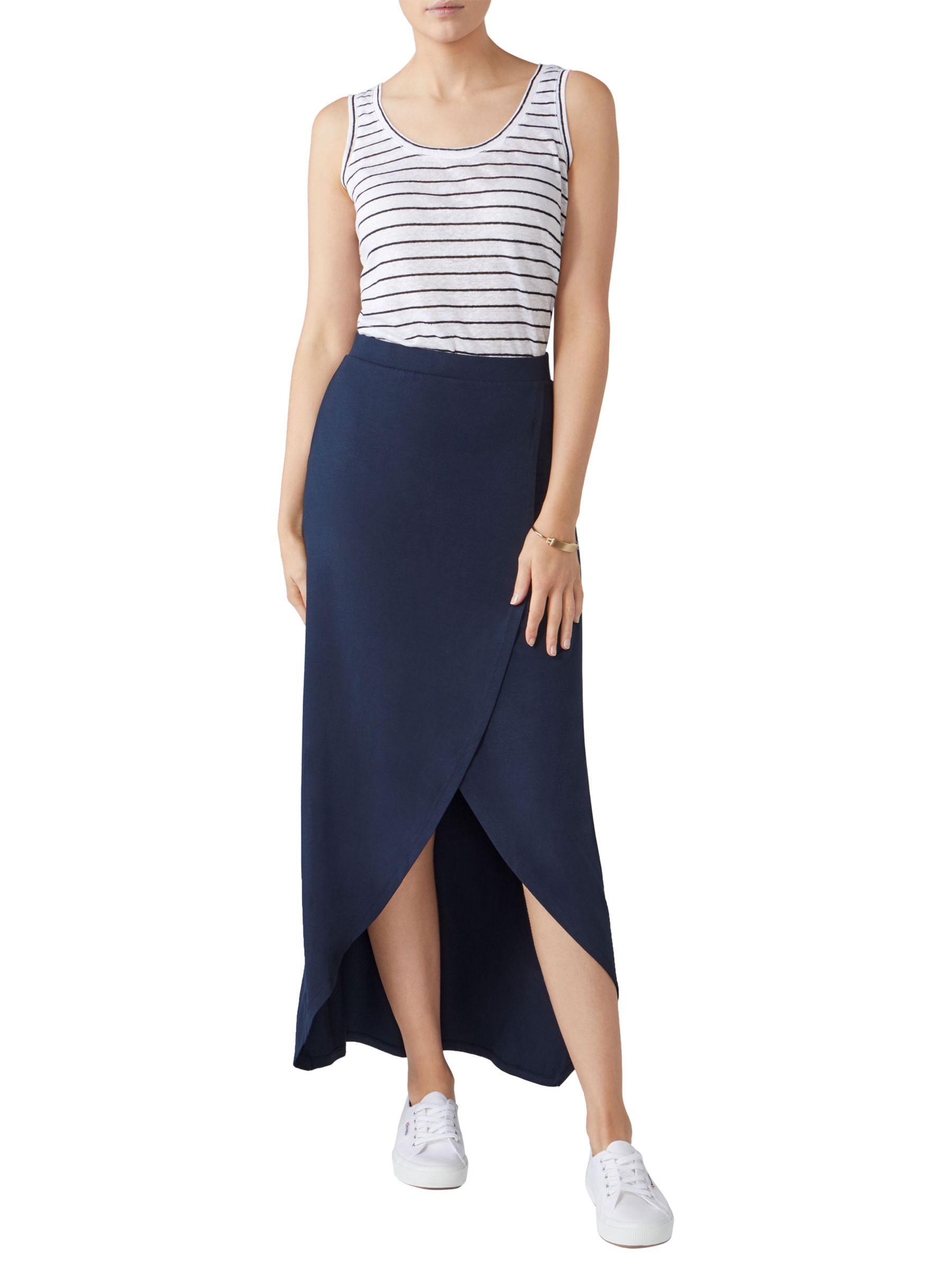 Pure Collection Jersey Wrap Maxi Skirt, Navy