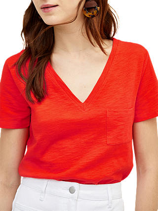 Warehouse Slub V Neck T-Shirt, Bright Red