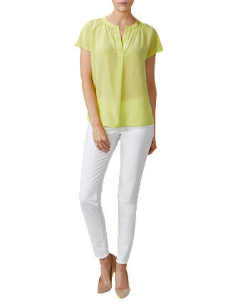 Pure Collection Silk Open Neck Blouse, Bright Lime