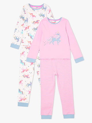 John Lewis & Partners Girls' Unicorn Pyjamas, Pack of 2, Pink/Cream