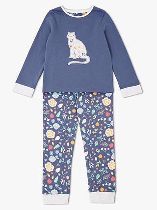 John Lewis & Partners Girls' Cat Applique Pyjamas, Navy