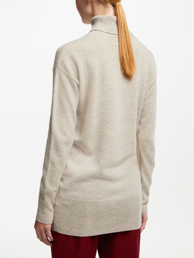 John Lewis & Partners Cashmere Relaxed Roll Neck Sweater, Neutral, 8