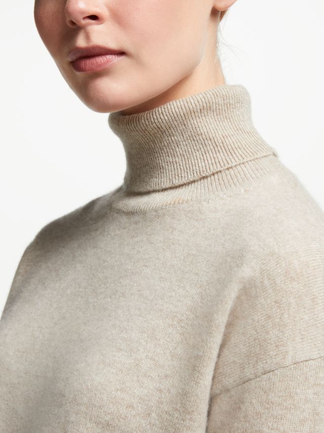 John Lewis & Partners Cashmere Relaxed Roll Neck Sweater, Neutral, 8