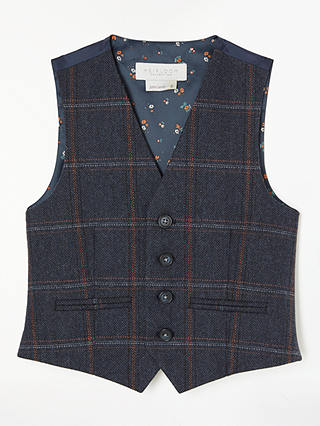 John Lewis & Partners Heirloom Collection Boys' Check Tweed Waistcoat, Navy/Multi