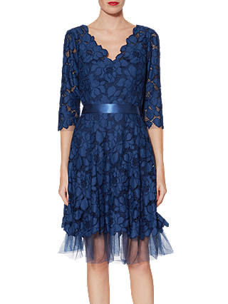 Gina Bacconi Dawn Floral Embroidered Dress, Navy