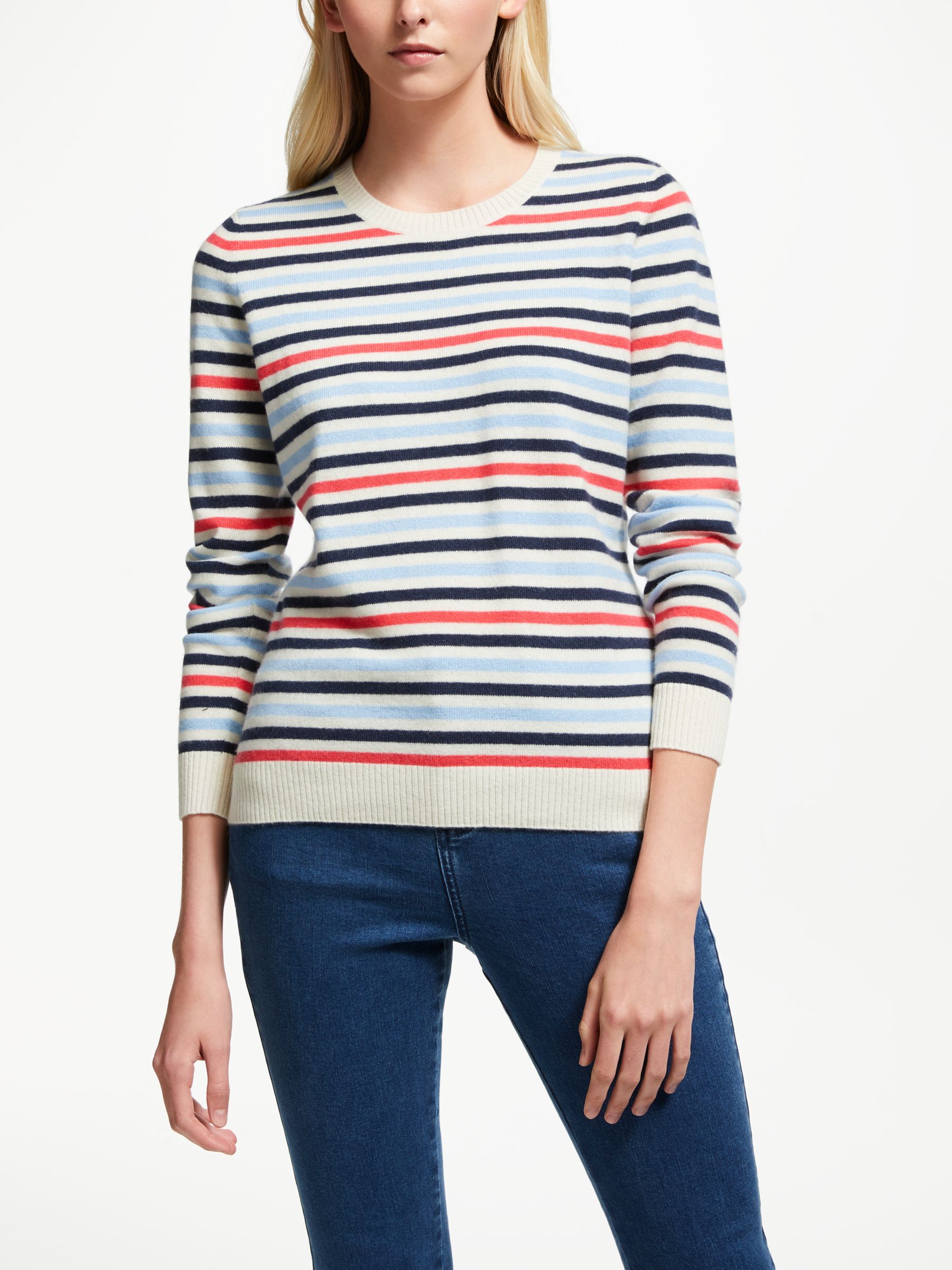 Collection WEEKEND by John Lewis Cashmere Crew Neck Stripe Jumper, Navy Multi