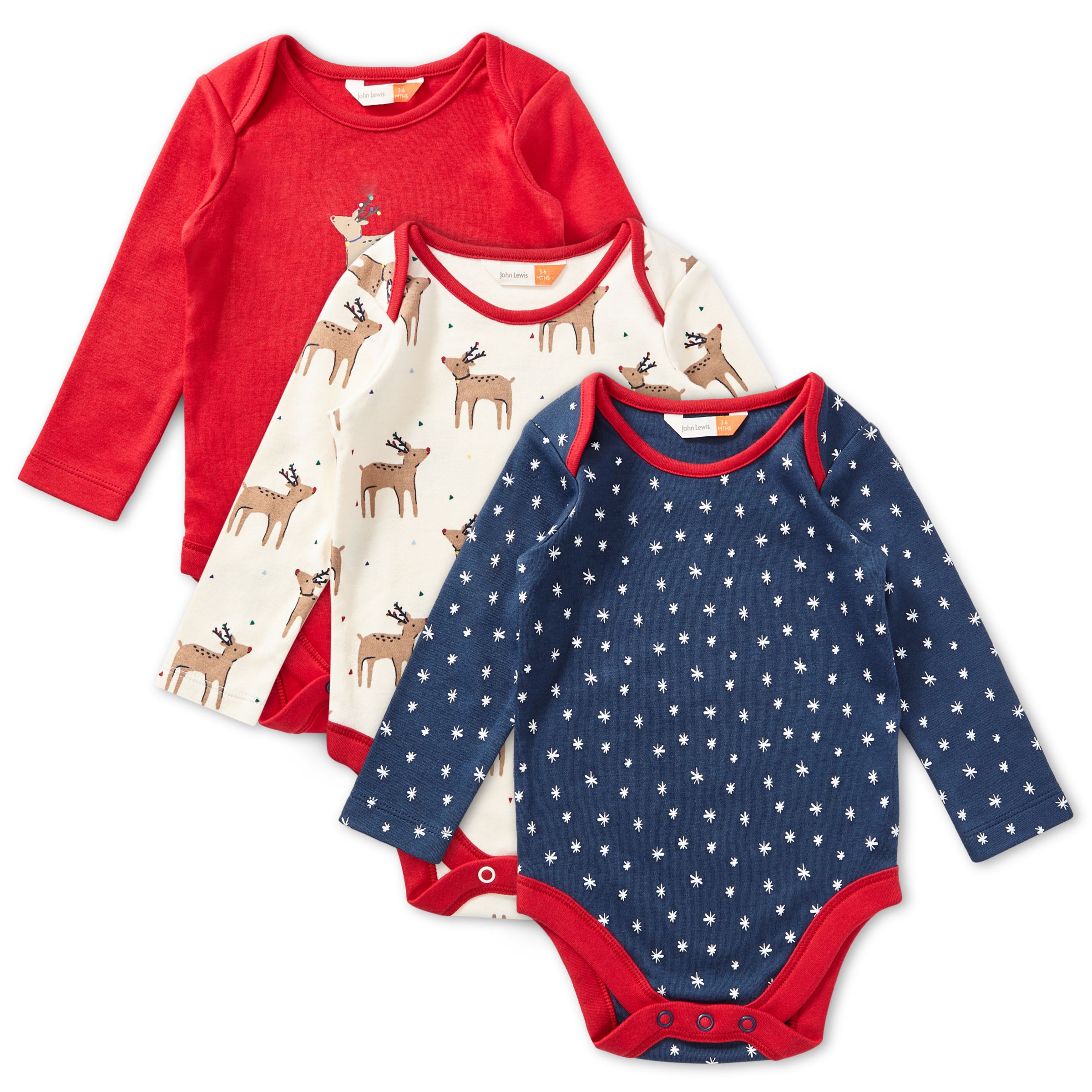 John Lewis Partners Baby Christmas Reindeer Long Sleeve Bodysuits Pack Of  Blue