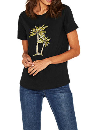 Oasis Embellished Palm Print T-Shirt, Black