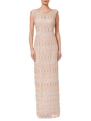 Adrianna Papell Beaded Long Dress, Champagne