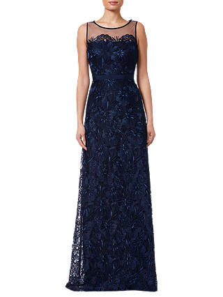 Adrianna Papell Long Embroidered Dress, Deep Blue