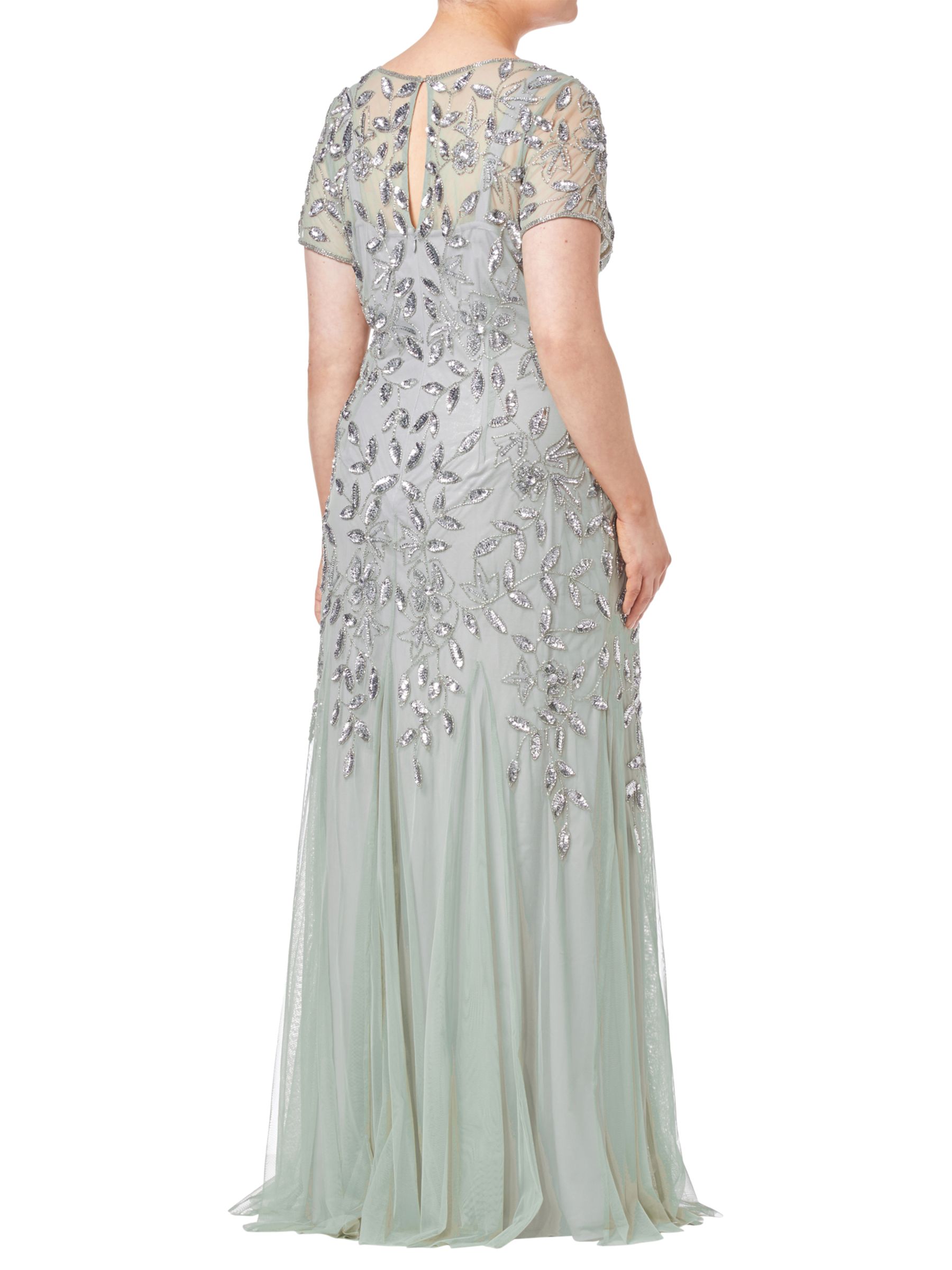Adrianna Papell Floral Beaded Godet Dress, Mint at John Lewis & Partners