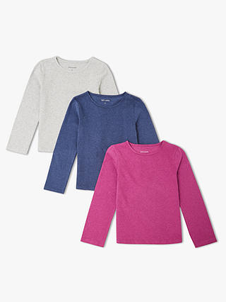 John Lewis & Partners Girls' Long Sleeve T-Shirts, Pack of 3, Purple/Blue