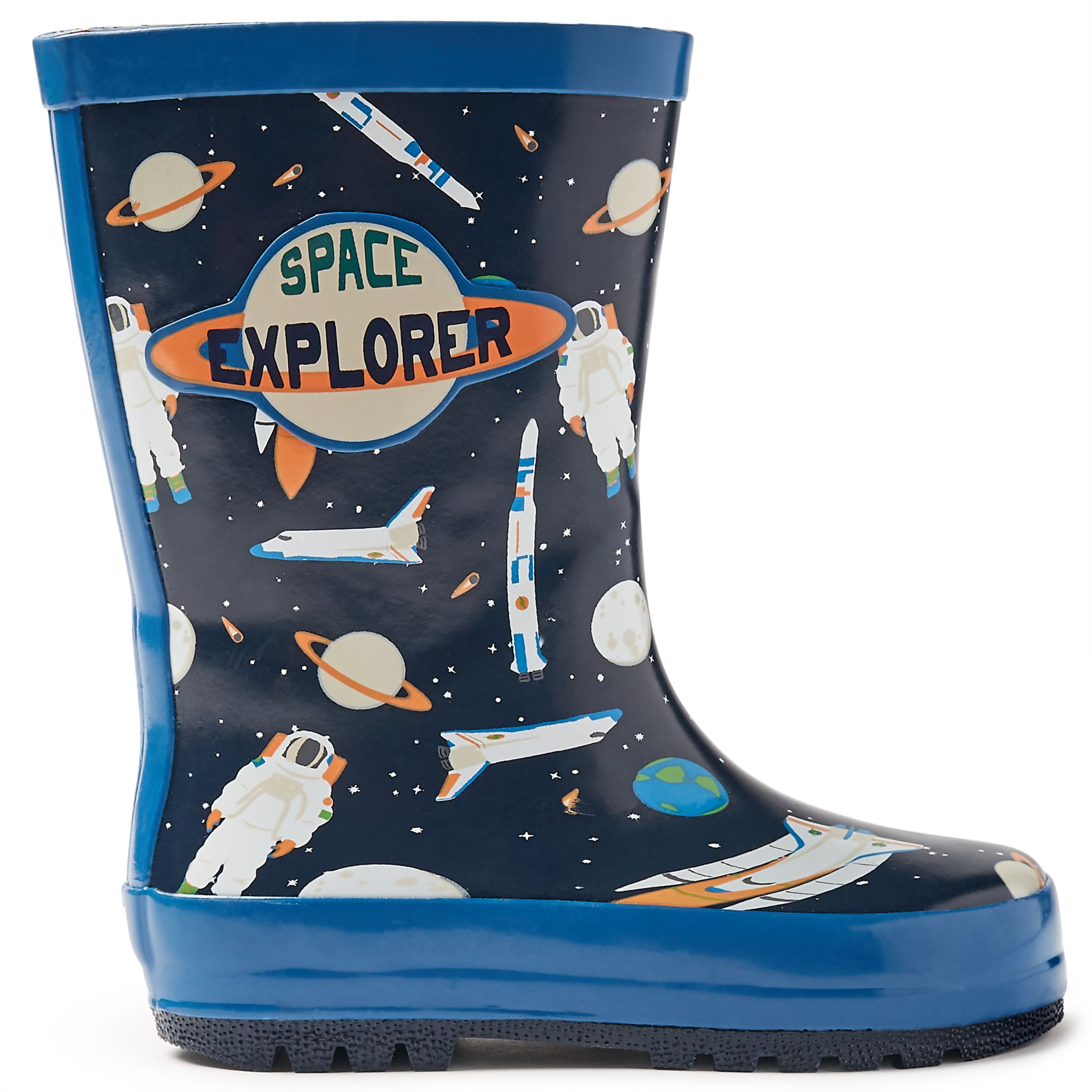 John Lewis & Partners Children's Space Explorer Wellington Boots, Navy