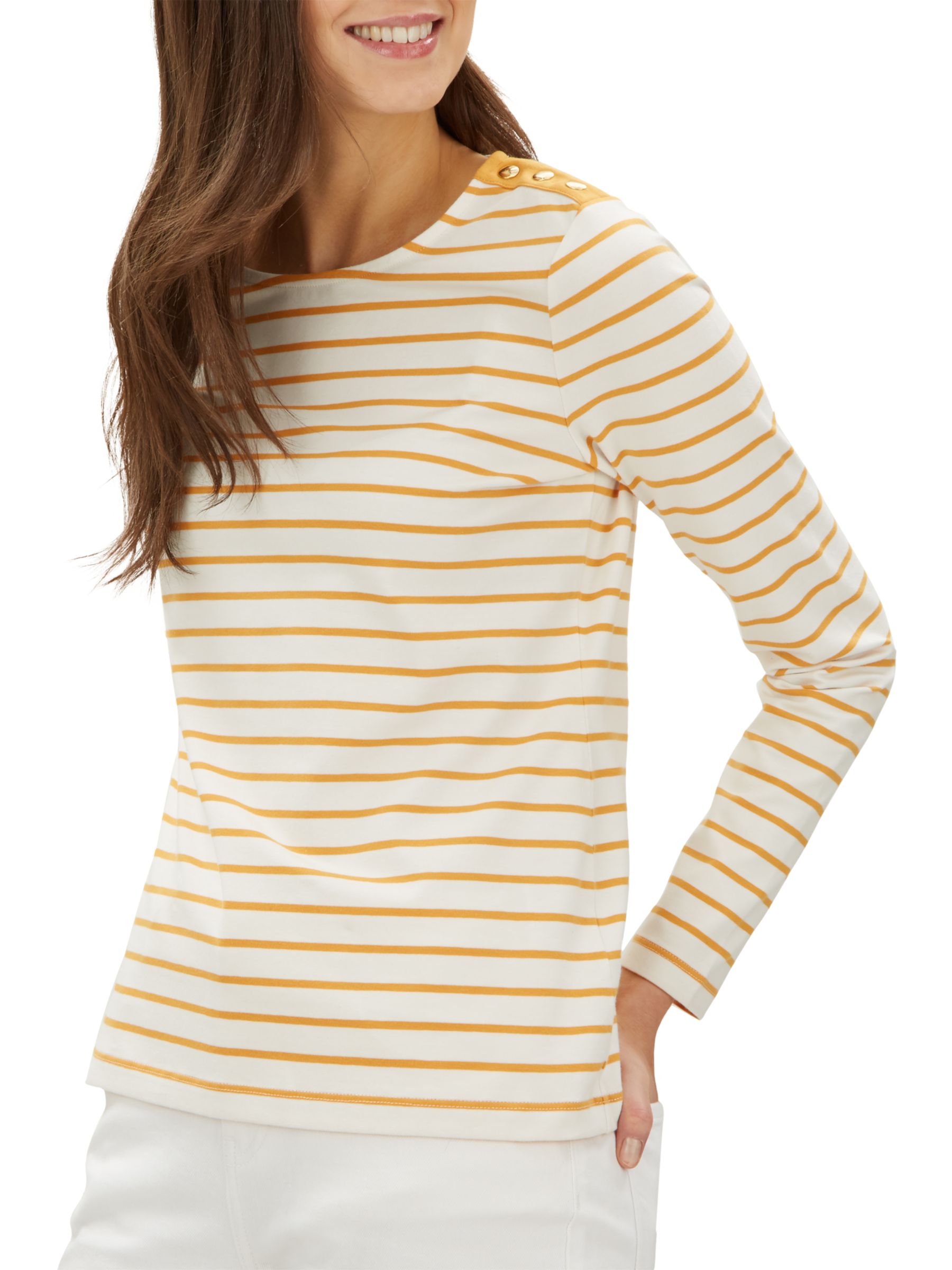 Jaeger Essential Breton Striped Jersey Top, Yellow/Ivory