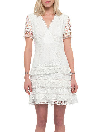 French Connection Arta Lace Ruffle Dress, Linen White