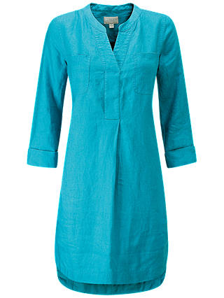 Pure Collection Linen Striped Pocketed Dress, Teal