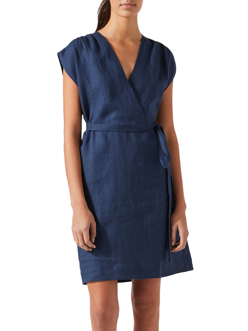 Jigsaw Wrap Linen Dress, Sea Storm Blue at John Lewis & Partners