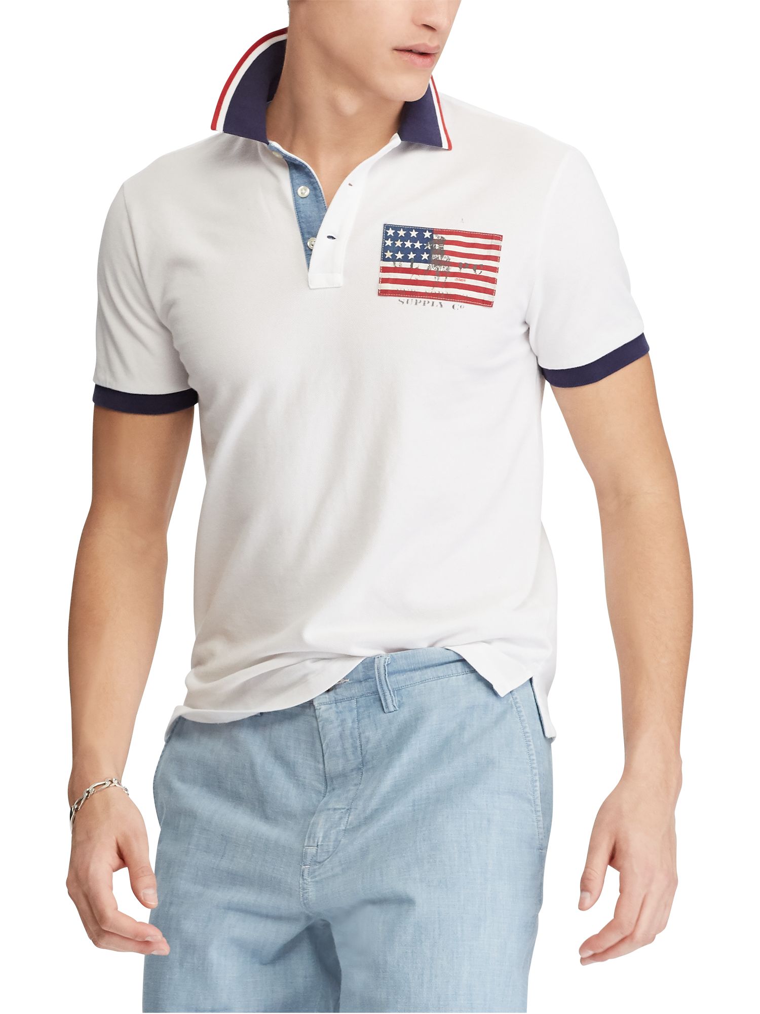 Polo Ralph Lauren American Flag Custom Fit Polo Shirt, White