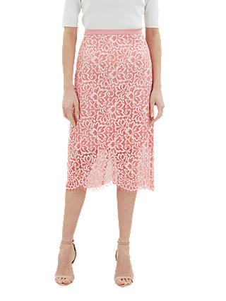 Jaeger Ombre Lace Pencil Skirt, Pink/Lace