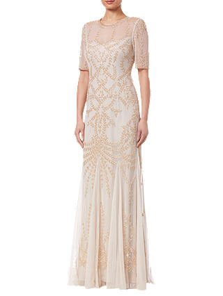 Adrianna Papell Beaded Long Dress, Biscotti