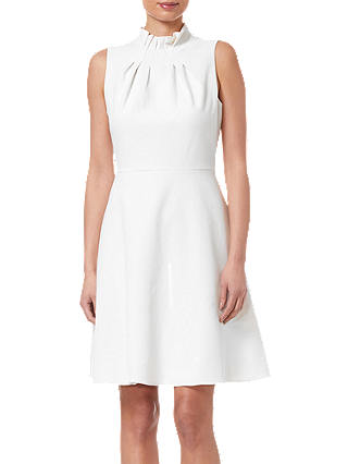 Adrianna Papell Ruffle Neckline Fit And Flare Dress, Ivory