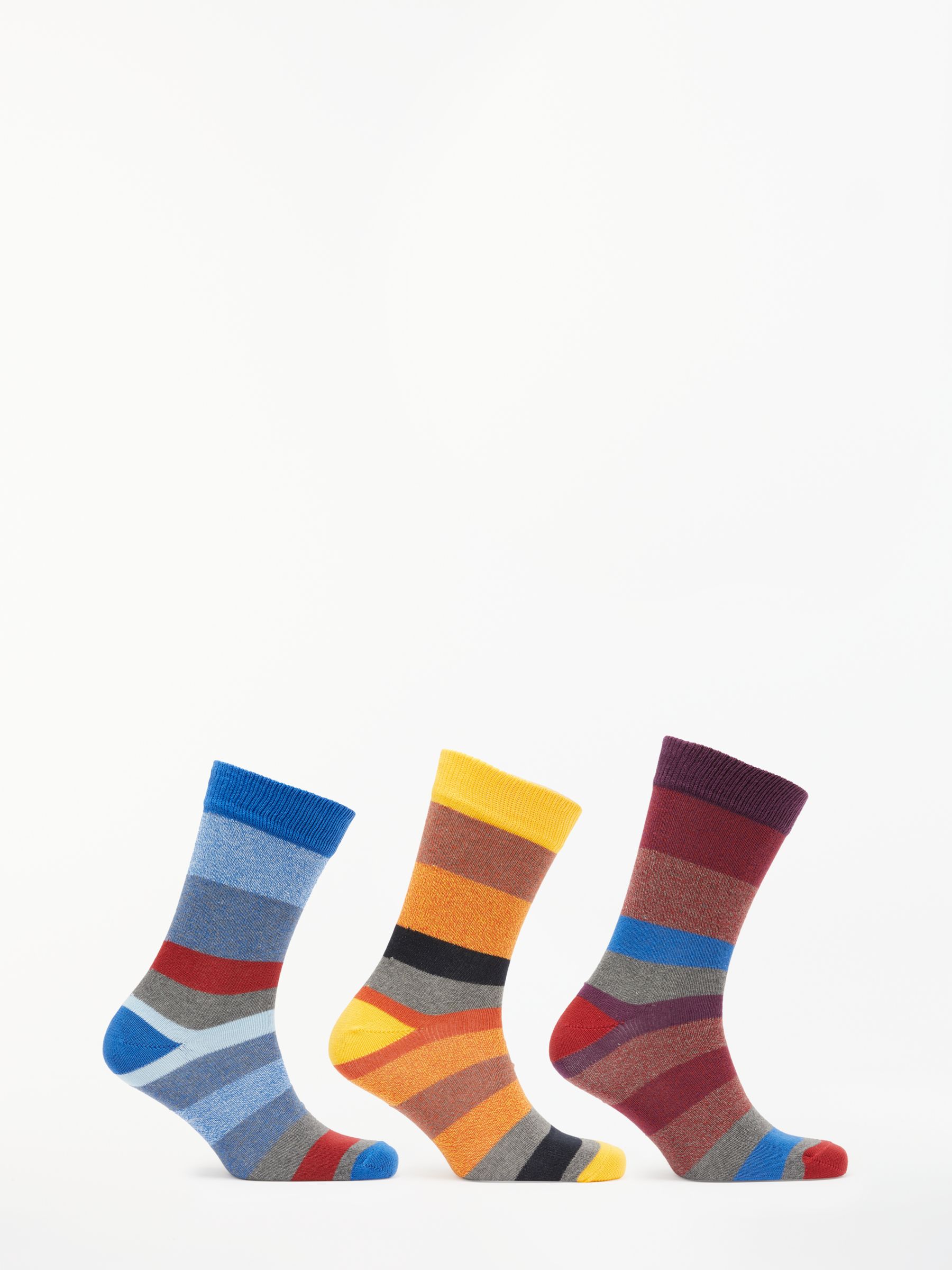 John Lewis & Partners Twisted Stripe Socks, Pack of 3, Blue/Yellow/Purple