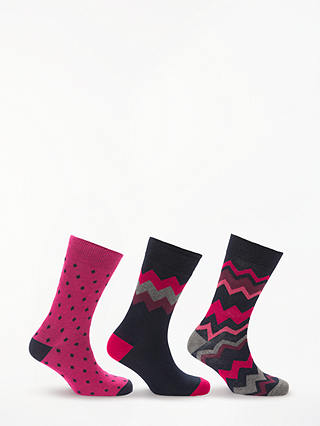 John Lewis & Partners Zigzag Socks, Pack of 3, Pink